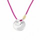 Necklace with Round Metal Pendant on Fuchsia Cord