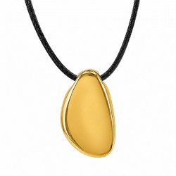 Collana con Pendente Asimmetrico in Metallo Dorato su Cordino Nero