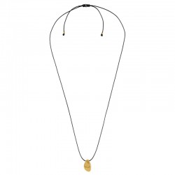 Necklace with Asymmetric Gold Metal Drop on Black Cord