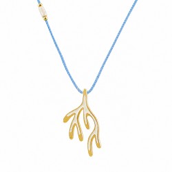 Necklace with Gold Metal Coral Pendant in White Enamel