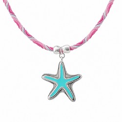 Collana con Stella Marina in Metallo Smalto Verde su Cordoncino Rosa
