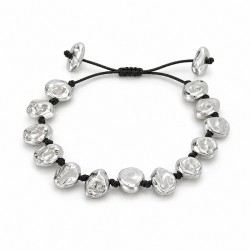 Silver Bracelet with Embossed Metal Beads