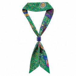 Modern Green Scarf Necklace with Ceramic Tube