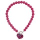 Collier Rétro Pop avec Perles Fuchsia et Pendentif Cœur en Plexiglas