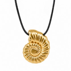 Necklace with Gold Metal Shell Pendant on Black Cord