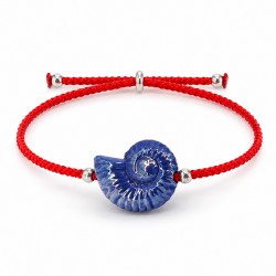 Bracciale con Conchiglia in Ceramica Blu su Cordoncino Rosso