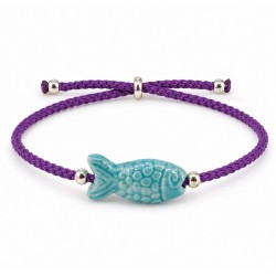 Bracelet with Veraman Ceramic Fish on Purple Cord