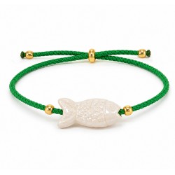 Bracelet with Ekru Ceramic Fish on Green Cord