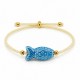 Bracelet avec Poisson en Céramique Bleue sur Cordon Beige