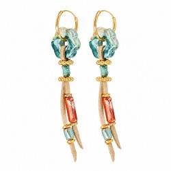 Boho Earrings with Ceramic Flower on Beige Suede Cord