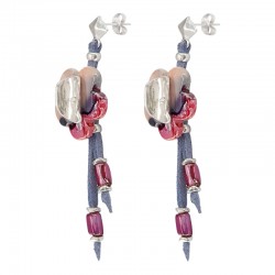 Orecchini Boho con Fiore in Ceramica su Cordoncino in Pelle Scamosciata Blu