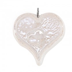Enameled Ceramic Pendant Heart White 33x34mm/6mm