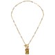 Necklace with an Abstract Gold Face & T-shaped Clasp