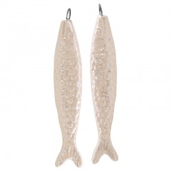 Ciondolo In Ceramica Smaltata A Forma Di Sardina Color Crema 71x14/9 mm Ø 4 mm