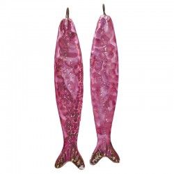 Colgante De Cerámica Esmaltada «Sardina Fucsia» 71 x 14 mm / 9 mm, Ø 4 mm
