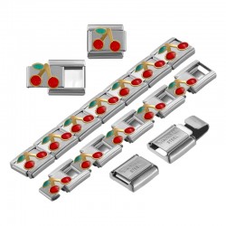 Pieza de acero inoxidable 304 para pulsera con cereza, 9 x 10 mm