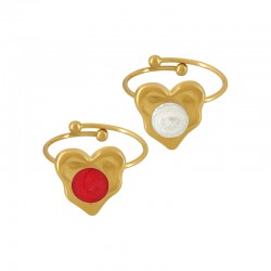 Enameled Stainless Steel 304 Finger Ring Heart with Evil Eye 13mm