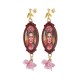 Pendientes Largos de Frida Kahlo con Marco de Encaje Rojo y Flores