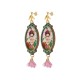Boucles d'oreilles pendantes Frida Kahlo avec monture en dentelle olive et fleurs