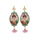 Frida Kahlo Drop Earrings with Olive Lace Frame & Flowers