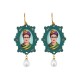 Σκουλαρίκια Frida Kahlo με Πράσινο Πλαίσιο & Περλίτσα