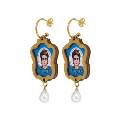 Σκουλαρίκια Frida Kahlo με Χρυσό Πλαίσιο & Περλίτσα