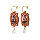 Frida Kahlo Earrings with Orange Frame & Pearl Bead