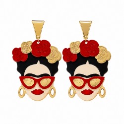 Statement Frida Kahlo Earrings with Red Sunglasses