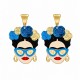 Statement Frida Kahlo Earrings with Blue Sunglasses