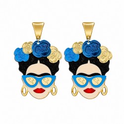 Statement Σκουλαρίκια Frida Kahlo με Μπλε Γυαλιά