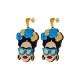 Statement Frida Kahlo Earrings with Blue Sunglasses