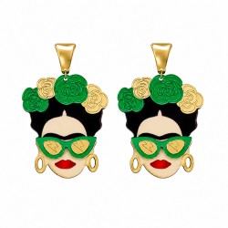 Statement Σκουλαρίκια Frida Kahlo με Πράσινα Γυαλιά