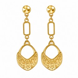 Boucles d'oreilles pendantes ethniques dorées avec motifs en relief bohèmes