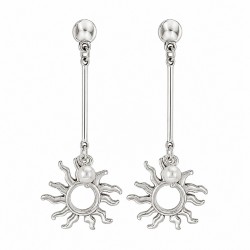 Orecchini Pendenti in Argento a Forma di Sole Celeste con Perla