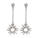 Silver Celestial Sun Drop Earrings with Pearl