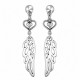 Silver Boho Drop Earrings with Wings & Hearts
