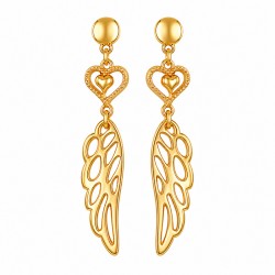 Gold Boho Drop Earrings with Wings & Hearts