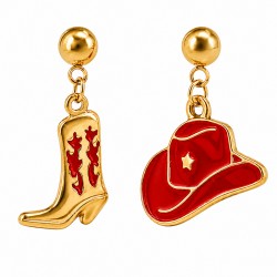 Orecchini in Oro con Stivali Rossi e Cappello da Cowboy