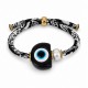 Bracciale con Occhio in Resina Nera, Perla e Cordoncino Floreale