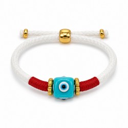 Pulsera con Ojo de Resina Azul Claro en Cordón Blanco