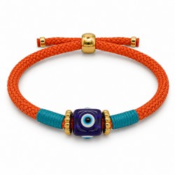 Bracciale con Cubo in Resina Nera su Cordoncino Arancione