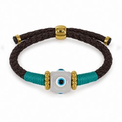 Bracelet with White Resin Eye Cube on Brown Cord