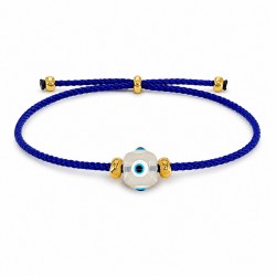 Bracelet with White Resin Eye Cube on Thin Blue Cord
