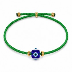 Bracciale con Cubo a Forma di Occhio in Resina Blu su Cordoncino Lime