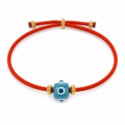 Bracelet avec Cube en forme d'Œil en Résine Siel sur un fin Cordon rouge