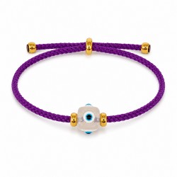Bracelet with White Resin Eye Cube on Thin Purple Cord