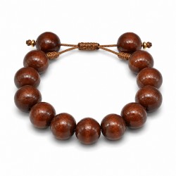 Bracelet avec Perles en Bois Marron et Intercalaires en Métal Doré