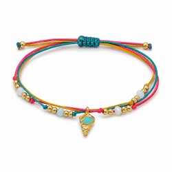 Bracciale con Conchiglia Smalitata Turchese e Cordoncini Multicolori