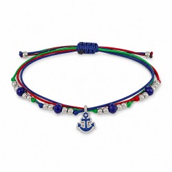 Bracciale con Ancora smaltata blu e cordoncini multicolori