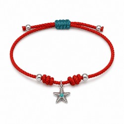 Pulsera Con Estrella De Mar Esmaltada En Turquesa Y Cordón Naranja
